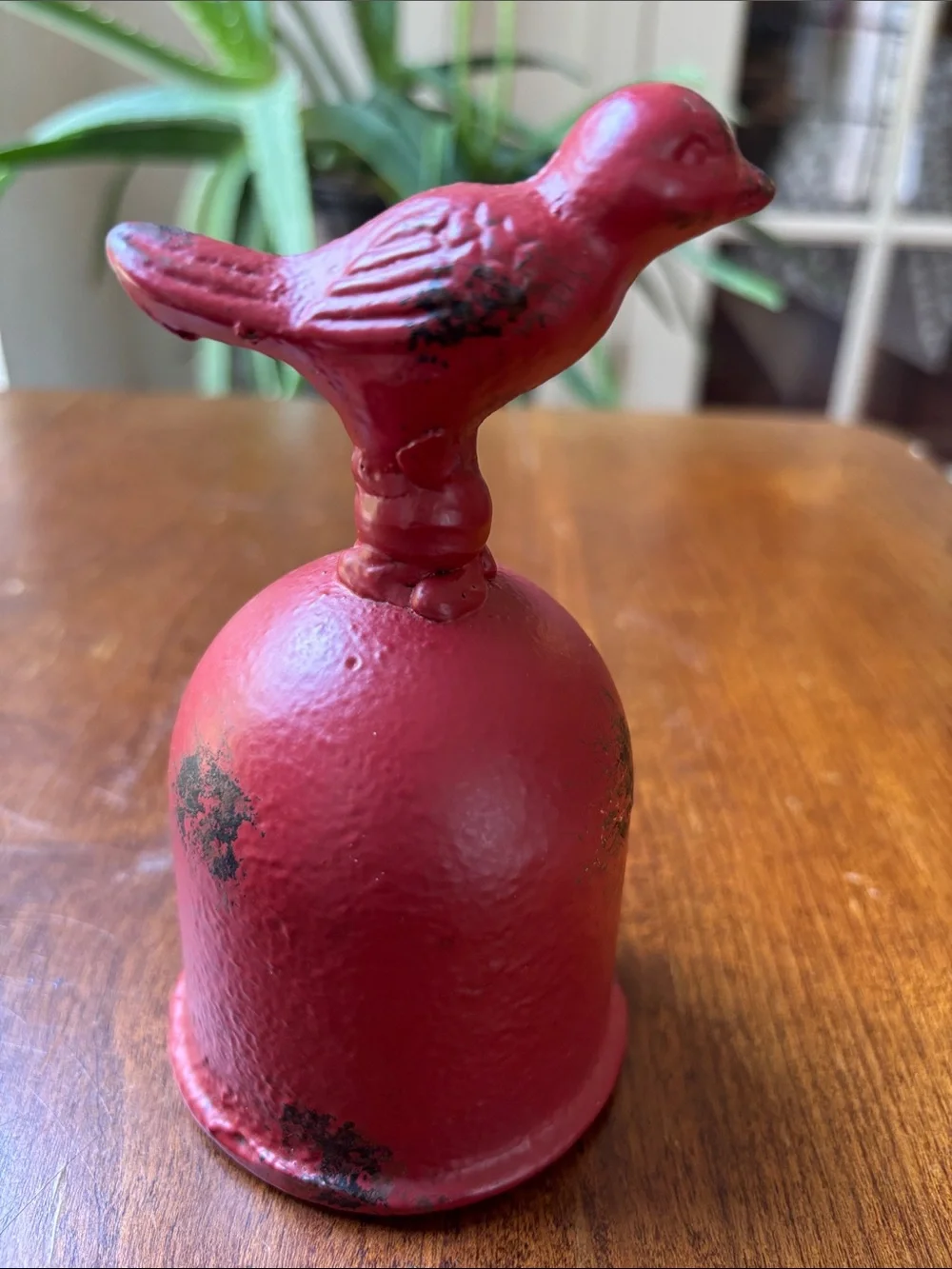 Cast Iron Bell Featuring A Red Bird/Cardinal On Top